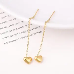 47 [Ag313] Peach Heart Hanging Earrings / Gold