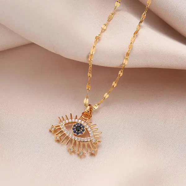 Wholesale PVD Coated 18K Gold Plated Eye Stainless Steel Vintage Style Waterproof Non Tarnish 304 Stainless Steel Pendant Necklace