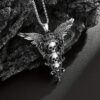 oly-257127f6aa13b99ae3d80e957f5d940d Wholesale Gothic Three Skull Crown and Wings Pendant Necklace, Vintage Horror Inspired Design, Ethnic Jewelry for Men and Women
