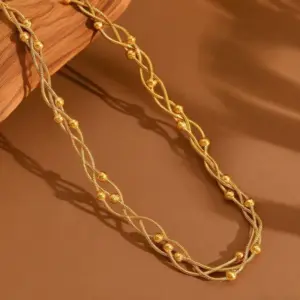 X01163-Three-layer Round Snake Bead Necklace- Gold