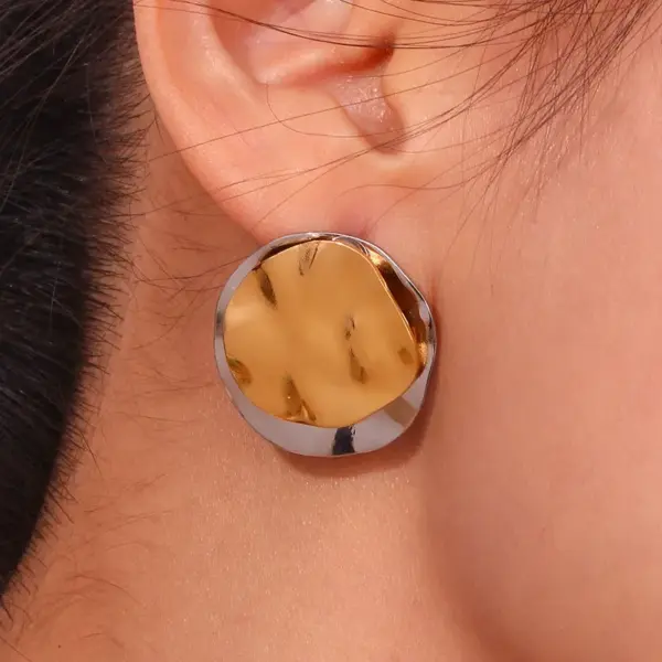 Wholesale 304 Stainless Steel Irregular Round PVD Coated Stone-Free 18K Real Gold Plated 18K Gold Simple Style Classic Style Waterproof Non Tarnish Plating Gold Silver Ear Studs