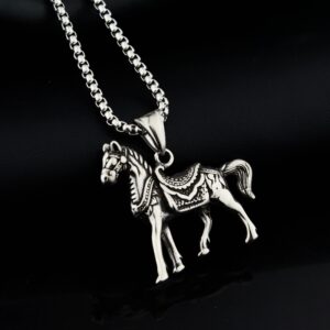 Wholesale Hip Hop Titanium Steel Horse Pendant Necklace