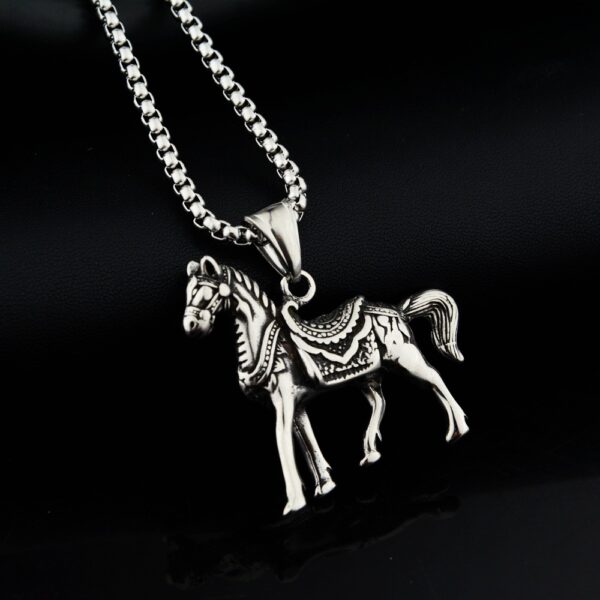 Wholesale Hip Hop Titanium Steel Horse Pendant Necklace