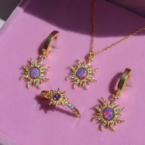 Wholesale Copper Sweet Gemstone Sun Opal Rings Earrings Necklace