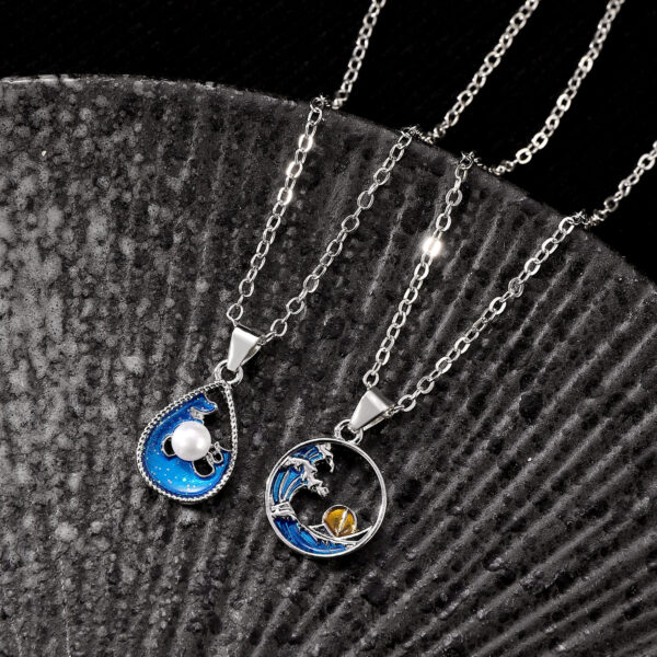 oly-2587a308014404eb581187820bce36c6 Wholesale Fashion ocean wave hollow pearl pendant necklace women beach holiday Joker necklace 2024 summer necklace