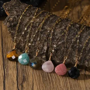 Wholesale ZhouHang Natural Stone Pendant Necklace Aquamarine Amethyst Drop Shape Cut Jewelry Sweet Style Earrings Accessories