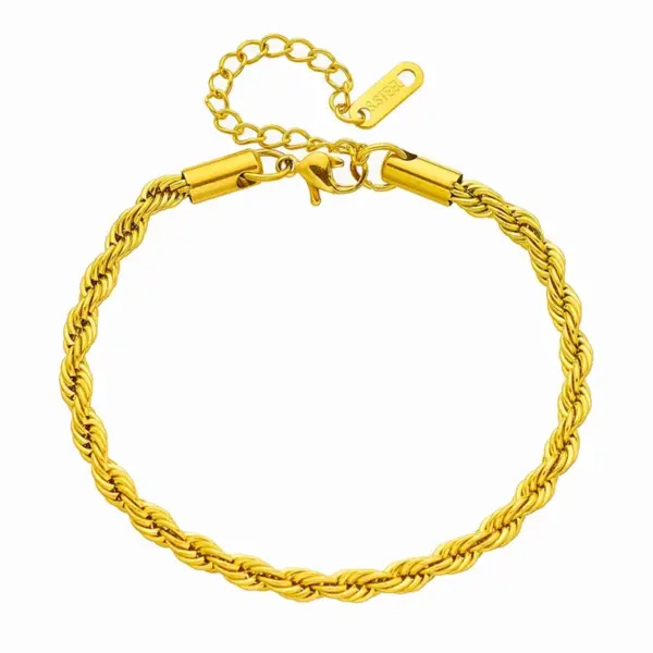 Wholesale PVD Coated 18K Gold Plated Twist 304 Stainless Steel Punk Waterproof Non Tarnish 304 Stainless Steel Bracelets