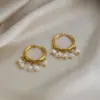 Wholesale PVD Coated Real Gold Plated 18K Gold Circle 201 Stainless Steel Freshwater Pearl Elegant Bohemian Roman Style Waterproof Non Tarnish Drop Earrings