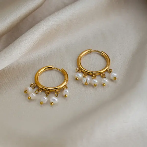 Wholesale PVD Coated Real Gold Plated 18K Gold Circle 201 Stainless Steel Freshwater Pearl Elegant Bohemian Roman Style Waterproof Non Tarnish Drop Earrings