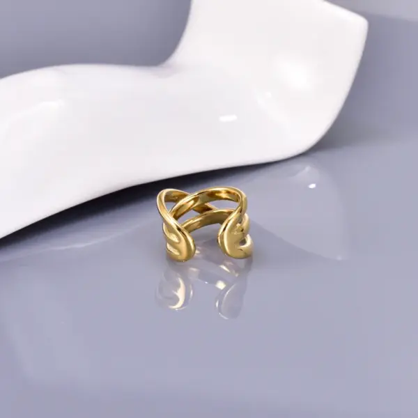 Wholesale 304 Stainless Steel Solid Color PVD Coated 18K Real Gold Plated Simple Style Waterproof Non Tarnish Plating Gold Open Rings