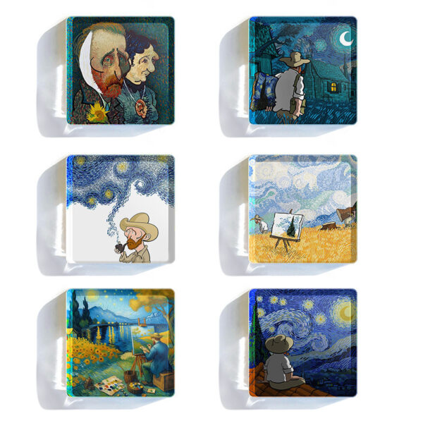 Wholesale Van Gogh Oil Painting Series Acrylic Refrigerator Magnet Home Decoration Creative Cultural and Creative Epoxy Soft Magnet Cross-Border Delivery