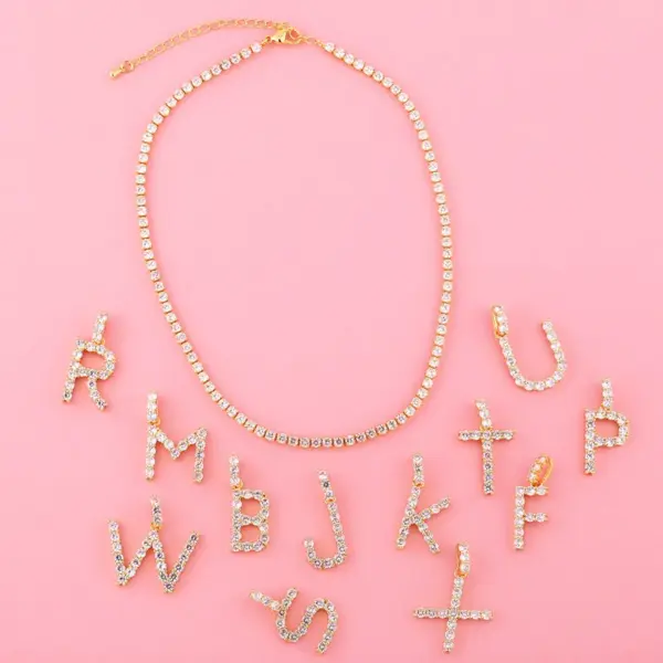 Copper Tennis Chain Inlaid Zircon Letter Necklace