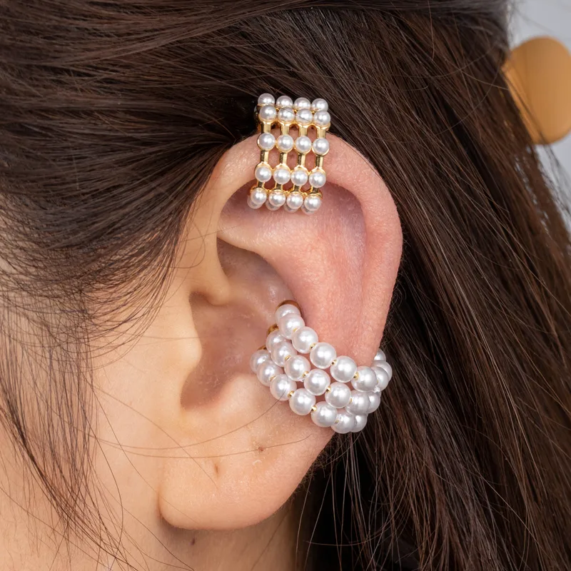 Wholesale 1 Piece French Style Simple Style Korean Style C Shape Pearl Copper Ear Cuffs