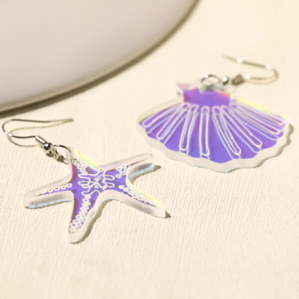 Wholesale Fully Managed New Environmentally Friendly Acrylic Earrings European and American Personalized Laser Starfish Shell Asymmetric Earrings