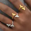 Ion Plating (IP) Real Gold Plated 18K Gold Fish Tail 304 Stainless Steel IG Style Vacation Beach Waterproof Non Tarnish Rings
