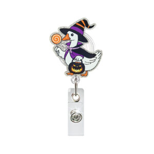 Big white goose with purple cloak