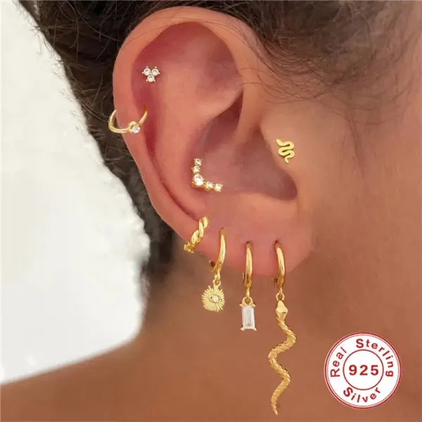 1 Piece Ear Cartilage Rings & Studs Fashion Solid Color 925 Sterling Silver Plating Inlay Zircon
