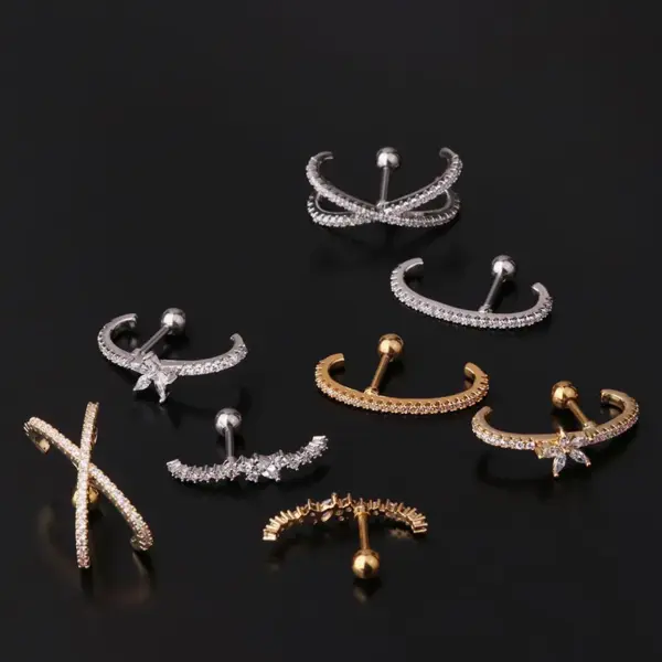 316L Stainless Steel Copper Zircon Ear Cartilage Rings & Studs Flower Waterproof Non Tarnish Surgical Steel Women'S