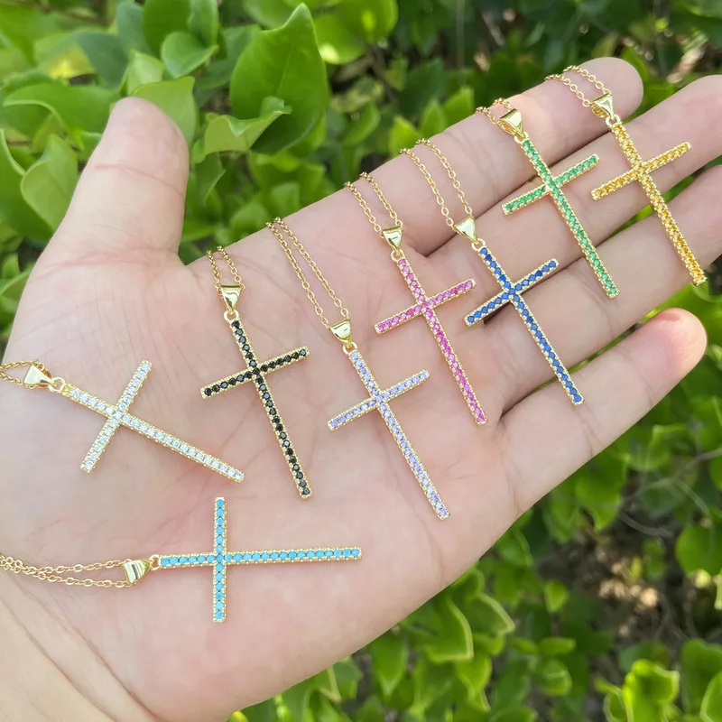 Wholesale PVD Coated 18K Gold Real Gold Plated Cross Stainless Steel Copper Fashion Waterproof Non Tarnish 304 Stainless Steel Pendant Necklace