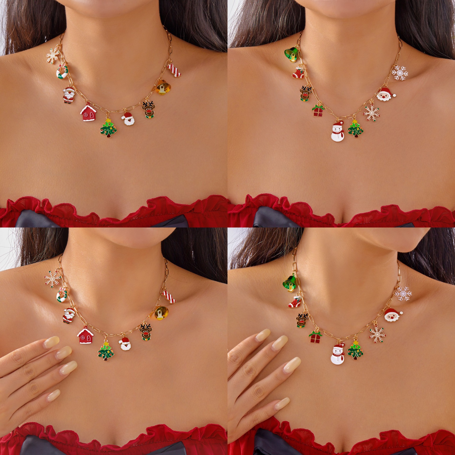 Wholesale Old man Christmas tree bell necklace
