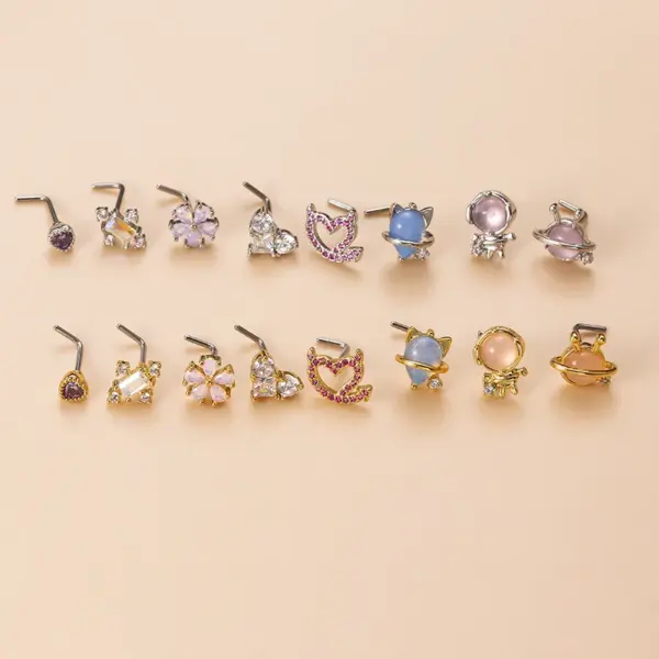 1 Piece Nose Rings & Studs Fashion Flower 316L Stainless Steel Copper Inlay Zircon Nose Pin