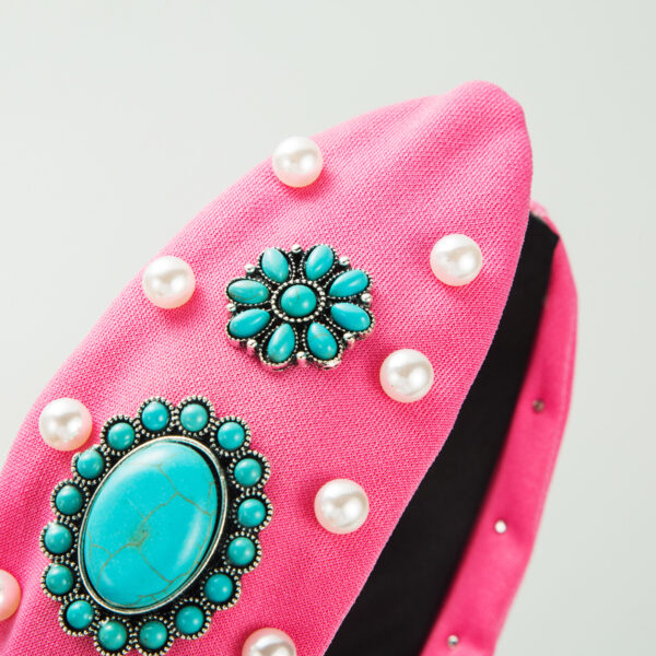 Wholesale Cross-border fashion new vintage turquoise hairband wide-brimmed beaded flower headband light luxury high-end ball hair accessories