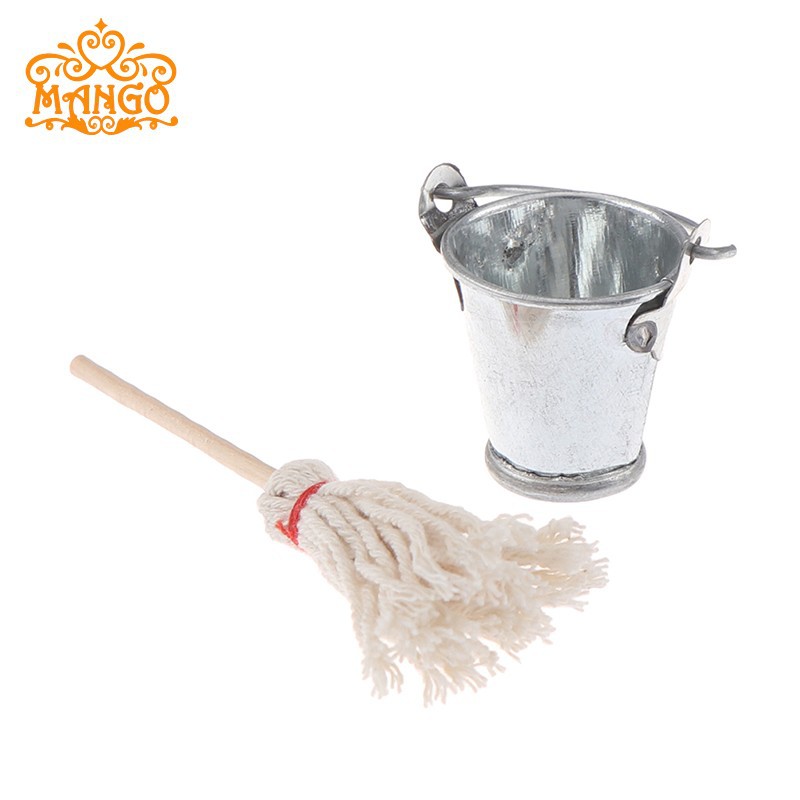 Wholesale 1:12 doll house dollhouse mini furniture model food play metal sier bucket trash can mop ~