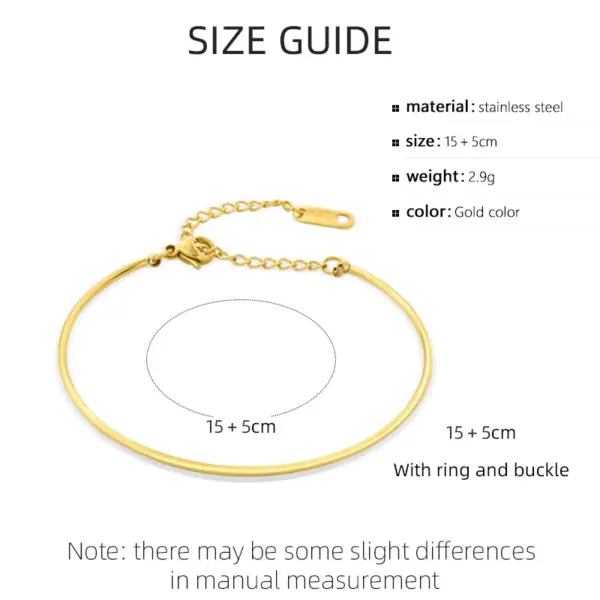 Wholesale PVD Coated Real Gold Plated Solid Color 304 Stainless Steel Simple Style Waterproof Non Tarnish 304 Stainless Steel Bangle
