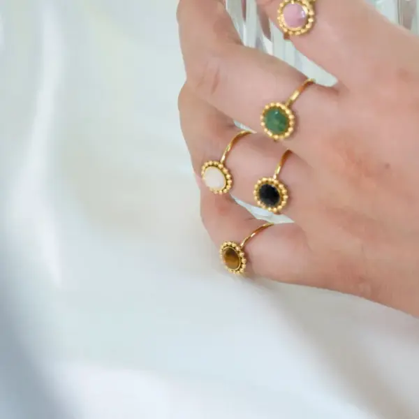 Wholesale Retro Geometric Titanium Steel Natural Stone Open Rings In Bulk