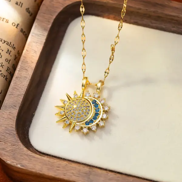 316 Stainless Steel Copper Sun Moon Electroplated 18K Real Gold Plated Casual Elegant Waterproof Non Tarnish Lip Chain Pendant Necklace
