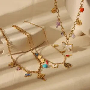 Wholesale Ion Plating (IP) 18K Gold Plated Elephant Butterfly Bow Knot 304 Stainless Steel Vintage Style Simple Artistic Pendant Necklace