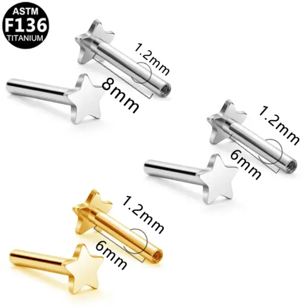 1 Piece Lip Rings Simple Style Star Heart Shape Titanium Alloy Plating 14K Gold Plated White Gold Plated Lip Rings Ear Cartilage Rings & Studs