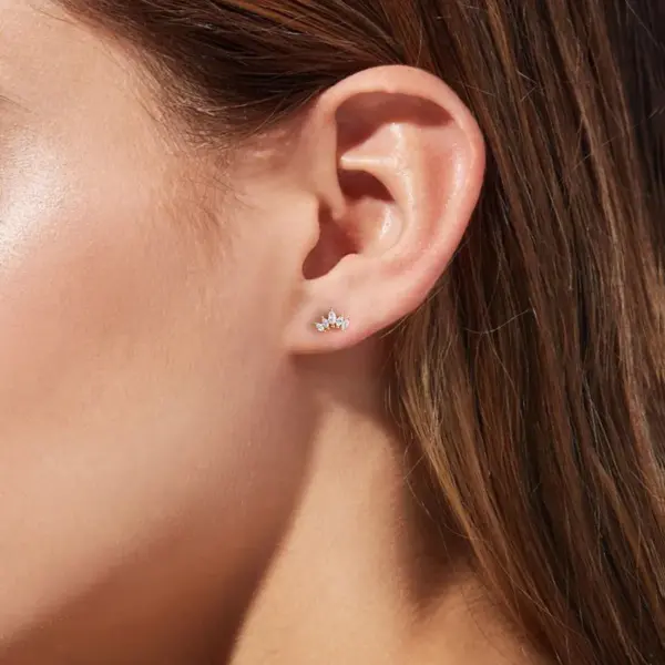 Classic Style Streetwear Geometric Moon Heart Shape Stainless Steel Copper Zircon Lip Stud Nose Studs In Bulk Nose Pin