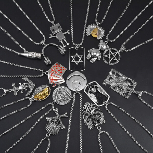 oly-25d9de713419a59d662b03996337693a Wholesale European and American personality trendy titanium steel hip-hop necklace men's trendy disco all-match hiphop pendant long sweater chain pendant