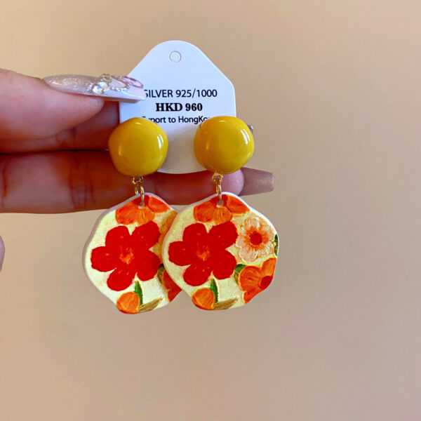 Wholesale Silver Acrylic Irregular Flower Earrings Pastoral Oil Painting Sweet Fashion Earrings High-end All-match Earrings