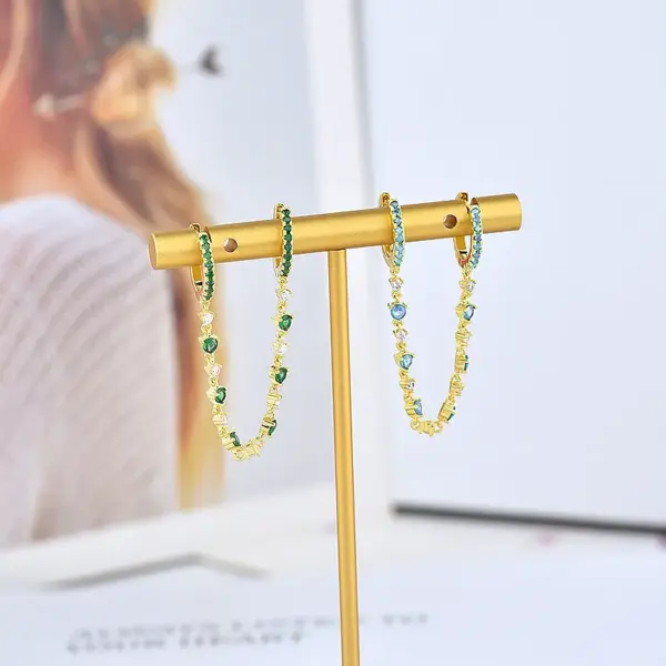 Wholesale Streetwear Geometric Patchwork Copper Artificial Gemstones Earrings