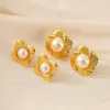 Wholesale 1 Piece Simple Style Classic Style Square Oval Heart Shape Plating Inlay 304 Stainless Steel Artificial Pearls 18K Gold Plated Ear Studs