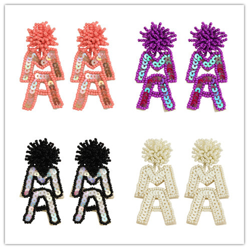 Wholesale European and American Hot-selling Mother's Day Sequin Earrings All-match Letters MAMA Beads and Diamond Earrings Daily Commuter Jewelry