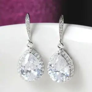 Wholesale Fashion Full Water Drop Shaped Zircon Copper Earrings Wholesale