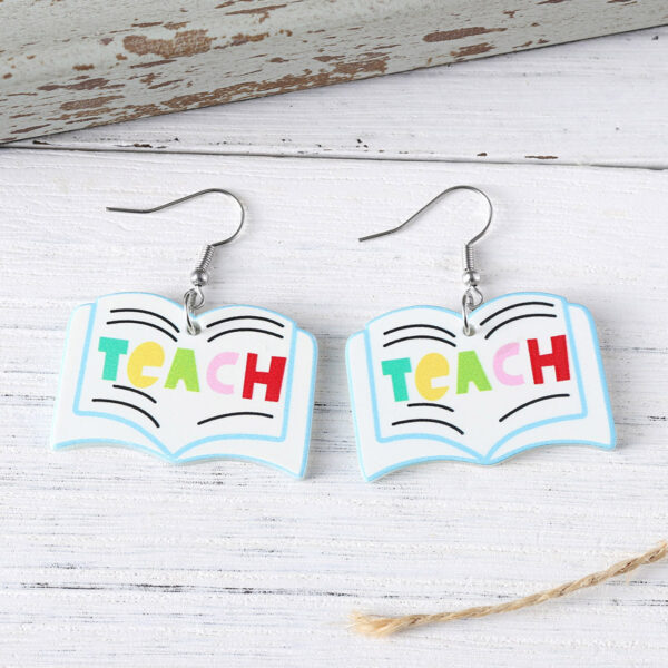 oly-25fa7bed282c37b13ff647bac8dc653f Wholesale School Season Books Apple Pendant Earrings Back to School Season Acrylic Teachers' Day Graduation Season Earrings