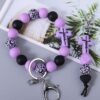 oly-25fd072287ed0827da36c152d6ac4be7 Wholesale Cross Silicone Leopard Print Wooden Bead Keychain