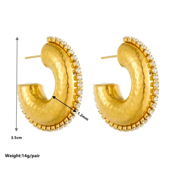 Wholesale 304 Stainless Steel C Shape Water Droplets PVD Coated Artificial Diamond 18K Real Gold Plated 18K Gold Vintage Style Waterproof Non Tarnish Plating Inlay Ear Studs