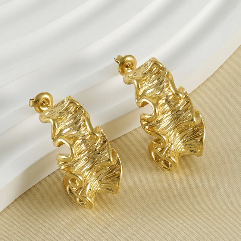 Wholesale PVD Coated 18K Gold Plated C Shape Irregular Stainless Steel Classical Simple Style Waterproof Non Tarnish Ear Studs