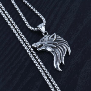 Wolf head + titanium steel chain