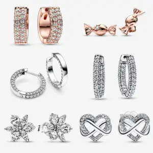 Wholesale Electroplating Rose Golden Plated Silver Plated Heart Shape Candy Flower Copper Simple Style Commute Plating Inlay Earrings Ear Studs