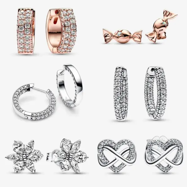 Wholesale Electroplating Rose Golden Plated Silver Plated Heart Shape Candy Flower Copper Simple Style Commute Plating Inlay Earrings Ear Studs
