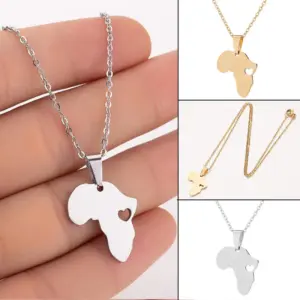 Wholesale PVD Coated 18K Gold Real Gold Plated Map 201 Stainless Steel Fashion Waterproof Non Tarnish 201 Stainless Steel Pendant Necklace