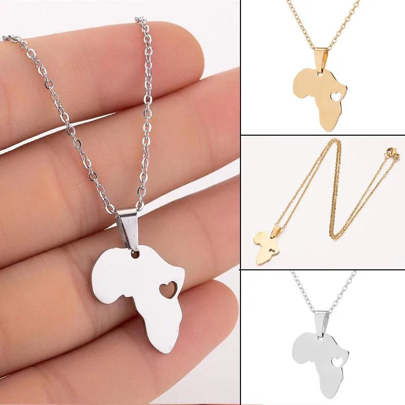 Wholesale PVD Coated 18K Gold Real Gold Plated Map 201 Stainless Steel Fashion Waterproof Non Tarnish 201 Stainless Steel Pendant Necklace