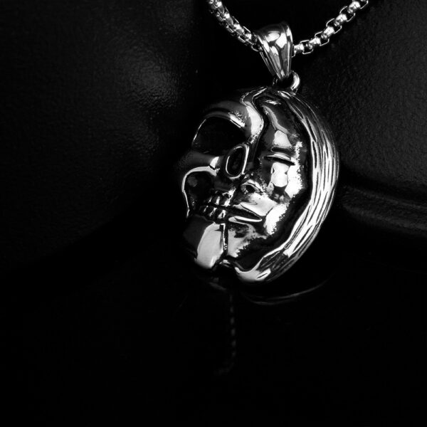 oly-260f884e06e229144c087314fae77462 Wholesale stainless steel jewelry hip hop punk trend face skull double-sided pendant necklace