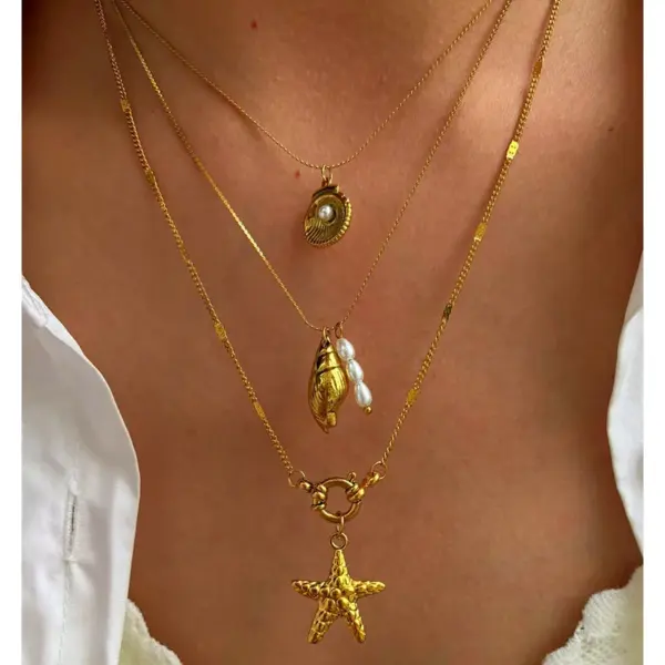 PVD Coated Real Gold Plated Starfish 304 Stainless Steel Beach Waterproof Non Tarnish Surgical Steel Plating Lobster Trigger Clasp Closure Pendant Necklace